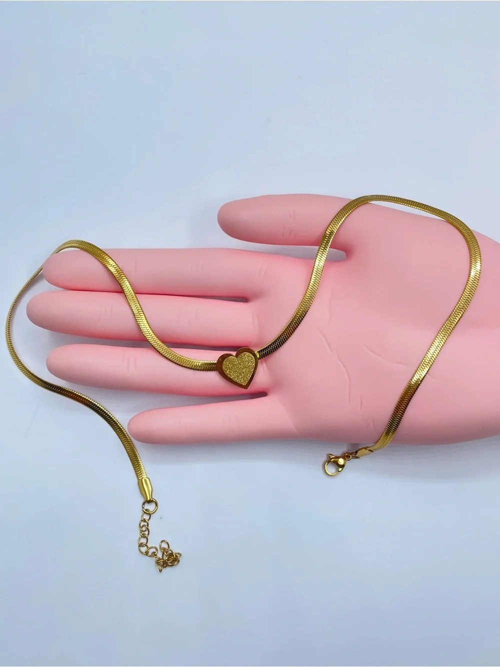 Gold Heart Flat Snake Chain Necklace Minimalist Romantic Streetwear Classic Boho